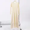 Elegante y sofisticado vestido de punto de terciopelo Andy de cuello redondo y manga larga, vestido largo de color liso de cintura alta adelgazante para mujer en invierno