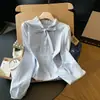 Camisa de Manga Larga con Volantes Estilo Universitario Dulce y Juvenil para Mujer, Nuevo Top Delgado con Lazo para Primavera y Otoño 2026
