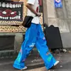 Calça Masculina de Verão com Estampa de Letras Americanas Secagem Rápida Perna Larga Solta Hip-Hop Calça Paraquedista Proteção Solar Calça Casual