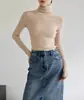 Suéter Base de Punto sin Costuras de Cuello Alto Gris para Mujer, Suéter Interior Ajustado para Otoño e Invierno, Top de Manga Larga con Hombro Normal para Vestir por Capas