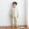 Conjunto de Cardigan a Cuadros para Niños Ropa de Casa, Pijama de Verano con Dibujos Animados para Niños y Niñas, Top y Pantalones, Conjunto de Dos Piezas para Primavera y Otoño