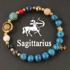 Pulsera de los Doce Signos del Zodiaco para Mujer Malaquita Lapislázuli Piedra Natural Azul Pulsera de Cuentas Planeta Universo Stock Listo Venta al por Mayor