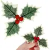 Árbol de Navidad Simulación Hojas de Navidad Bayas Rojas Pequeñas Corona Ratán Accesorios DIY Caja de Regalo Acebo de Navidad Decoración con Bayas