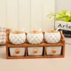 Conjunto Criativo de Potes de Cerâmica para Temperos para Cozinha Doméstica, Conjunto de Seis Peças Estilo Japonês com Frascos de Temperos e Pote de Sal