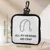 Bolsa para audífono impresa hecha de cuero sintético, impermeable, imitación piel, bolsa de almacenamiento con cremallera, mini estuche multifuncional para auriculares