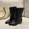 Botas de Moda hasta la Pantorrilla para Mujer Estilo Verano Delgado 2026 Nuevas Botas de Tacón Alto Adelgazantes Hebilla de Cinturón Negras Versátiles Botines de Tacón Grueso