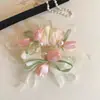 Elástico de Cabelo Cruzado Estilo Novo Primavera e Verão Malha Dupla Face Tulipa com Laço de Pérolas, Visual de Alta Qualidade, Elegante e Moderno