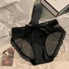 Roupas Íntimas de Renda Exquisite para Mulheres Nude Sem Costura Peça Única Respirável Cintura Média Forro 100% Algodão Fundo Aberto Laço Calcinha Feminina
