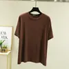Top adelgazante, ropa de casa holgada estilo coreano, camiseta de cuello redondo, nueva camiseta básica casual de color liso para mujer, primavera y verano