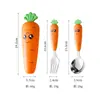 Talheres Portáteis de Cenoura Aço Inoxidável 304 Colher Garfo Infantil Raspador de Lama Conjunto de Três Peças Conjunto de Colher Garfo Desenho Animado