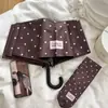 Guarda-chuva dobrável fresh de bolinhas para meninas, borracha preta, uso duplo para sol e chuva, totalmente automático, proteção solar, guarda-chuva de cápsula portátil