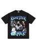 Camiseta de Manga Curta Estampada Cross-Border Retro Hip-Hop Kung Fu Kenny Kendrick High Street Pesada Gola Redonda Moletom com Capuz