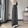 [2435] Nuevos pantalones chinos de seda de hielo para mujer, pantalones de verano de pierna ancha y estrecha, pantalones Guofeng rectos, casuales y frescos.