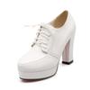 Comercio exterior transfronterizo zapatos de mujer tacón grueso blanco encaje boca profunda zapatos impermeables plataforma tacón alto top bajo zapatos beige comercio exterior talla grande