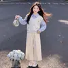 Conjunto casual de duas peças para crianças: moletom soltinho de manga comprida e calça larga estilo coreano para meninas na primavera e no outono
