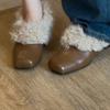Versión de Piel de Oveja~Zapatos Cálidos Peludos de Cuero Genuino para Mujer con Forro de Felpa, Zapatos Slip-On Retro Engrosados para Mujer