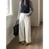 Icciicc Trece Líneas Bolsillos Simples Dobladillo Enrollado Parte Inferior Cepillada Pantalones Casuales Cortos Adelgazantes de Pierna Recta para Mujer 0993A