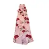 En Stock Vestido de Chifón con Estampado de Rosas, Luz Suave, Óleo sobre Seda, Superpuesto, Cuello en V, Ceñido a la Cintura, Abertura, Sin Mangas