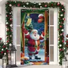 Decoração de Porta de Natal Transfronteiriça com Papai Noel Verde e Fundo de Pinheiro, Capa de Porta de Natal, Pendurador de Porta, Decoração de Festa