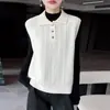 Colete de suéter gola polo estilo coreano 100% lã pura, colete de tricô, top sem mangas para sobrepor para mulheres