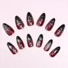 24 Peças de Unhas Postiças de Halloween Elementos de Halloween Teia de Aranha 3D Preto e Vermelho Gradiente
