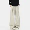 Pantalones casuales arrugados estilo hipster para hombre, modernos, holgados, pierna curva, caída, marca de alta costura, pierna ancha, estilo otoño old money, pantalones largos a rayas
