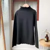 Camiseta de Manga Larga con Cuello Medio Fruncido Derong Little Cat, Color Sólido, Camiseta Interior para Mujer, Otoño e Invierno