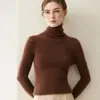 Suéter 100% caxemira pura para mulheres, gola alta, nova blusa base de malha slim-fit de cor sólida para outono e inverno