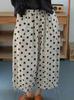 Traje de dos piezas de lino puro con lunares para mujer Primavera 2025 Camisa artística Chaqueta Casual Pantalones rectos de pierna ancha