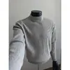Suéter masculino com textura canelada e gola semi-alta para outono e inverno, casual e sofisticado, corte reto estilo americano, malha de ombro regular