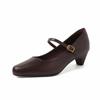 Estilo Francés Elegante Tacón de Gatito Piel de Oveja Texturosa Piel de Oveja Mary Jane Primavera 2025 Tacón Medio Grueso Punta Redonda Cuero Genuino Zapatos Individuales para Mujer