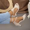 Moda Simples Europeia e Americana Bolsa com Zíper Traseiro Sapatos Boca de Peixe Sandálias Romanas de Salto Fino Laterais Vazadas Tamanho Grande 45+ Verão Feminino Comércio Exterior