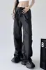 Pantalones cargo de paracaídas de verano para mujer, pantalones tácticos de pierna ancha funcionales estilo americano de alta calle, cintura elástica, pantalones casuales rectos holgados
