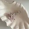 Elegante Presilha de Cabelo com Laço de Fita Rosa-Azulado e Pedrarias Brilhantes, Piranha de Luxo Versátil, Presilha Lateral para Mulheres