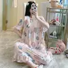 Pijama feminino verão manga curta plus size para menina gordinha camisola doce estilo princesa renda fofa roupa de casa