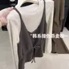 Suéter de Tricô Color Block Estilo Coreano para Mulheres Outono/Inverno Peça Externa Camisola Colete Camada Base Camada Base Conjunto de Duas Peças para Mulheres A14585