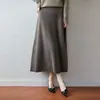 Falda de Punto Trenzado 100% Lana de Longitud Media para Mujer con Cintura Elástica, Falda de Línea A Holgada Casual Versátil