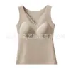 Roupa íntima térmica leve de acilnylon com forro de fleece, camisola de renda de liocel com bojos fixos, aquecedor de barriga térmico escovado feminino