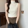 Colete sem mangas de gola média, camisa de base elegante de verão, roupa externa feminina, malha de seda gelada, estilo estrangeiro, top interno, ajuste fino