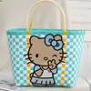 Bolsa Tecida Desenho Animado Fofo Xadrez Pequeno Fresco Bolsa Plástica Tecida DIY Cesta de Legumes Bolsa Venda por Atacado em Estoque