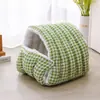 Ninho de Gato de Linho com Buraco e Lã, Adequado para Todas as Estações, Removível e Lavável, Saco de Dormir Semi-Fechado, Ninho de Animal de Estimação de Inverno, Gaiola para Gatos