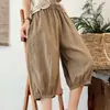 Pantalones de Lino de Algodón Casuales de Verano para Mujer, Pantalones Harem Cropped Retro de Color Sólido, Sueltos, Talla Grande