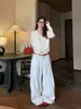 Suéter de Punto Yinhe Blanco Crudo con Cuello en V Falso Dos Piezas para Mujer, Cárdigan Suelto Suave y Casual para Principios de Otoño