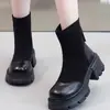 Botines Martin forrados de polar para mujer, colección otoño/invierno 2026, popular estilo retro británico, diseño de patchwork, suela de plataforma para altura adicional, botines versátiles
