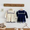 Vestido de Punto para Niña Otoño Invierno Nuevo Estilo Coreano Estilo Marino Cuello Solapa Manga Larga Estilo Escolar Suéter de Punto Falda de Punto