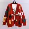 Suéter Chaqueta de Punto con Botones de Cuerno Gruesos Estilo Coreano Letras para Mujer Otoño e Invierno Nuevo Talla Grande Holgado Estilo Perezoso