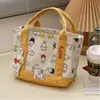 Bolsa de Mão Estilo Japonês Ins Fofa Bordada em Lona para Mulheres, Novo Modelo para Mães, Bolsa Tote Portátil para Sair, Lancheira para o Trabalho