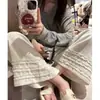 Calça Casual de Linho com Renda e Babados Relaxados de Verão para Mulheres com Corpo em Pera, Versátil Elástica de Cintura Alta Wide-Leg Cropped