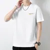 Camiseta Masculina de Algodão Puro Pesado com Manga Curta, Gola Redonda, Top de Verão Tendência, Modelagem Solta, Camisa de Meia-Manga 100% Algodão