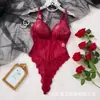 Body de renda para comércio exterior transfronteiriço, lingerie sexy de tela transparente com alças, body modelador feminino estilo desejo puro